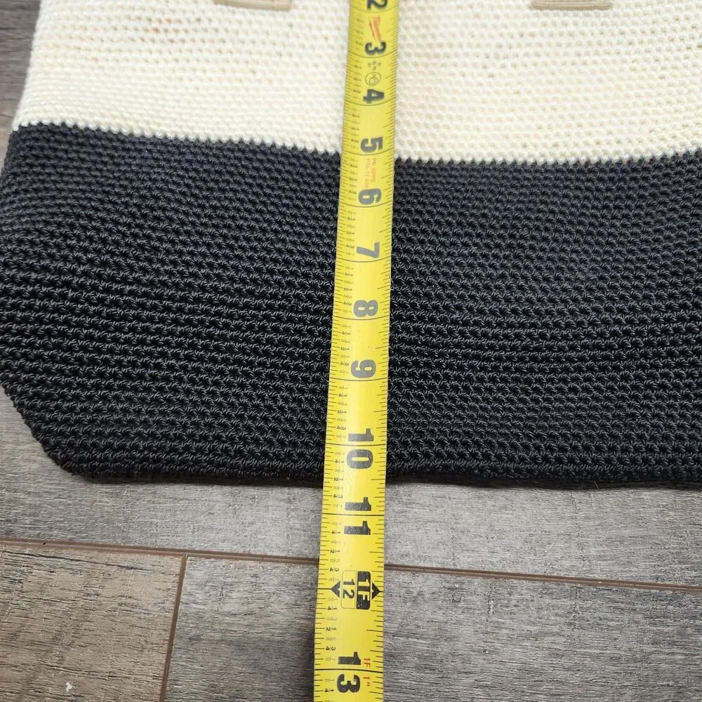 The Sak Crochet Colorblock Black And Cream Purse Tote Boho Medium Summer Beach